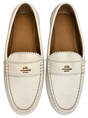 Coach Odette White Leather Penny Loafers Gold Logo Women’s Size 10